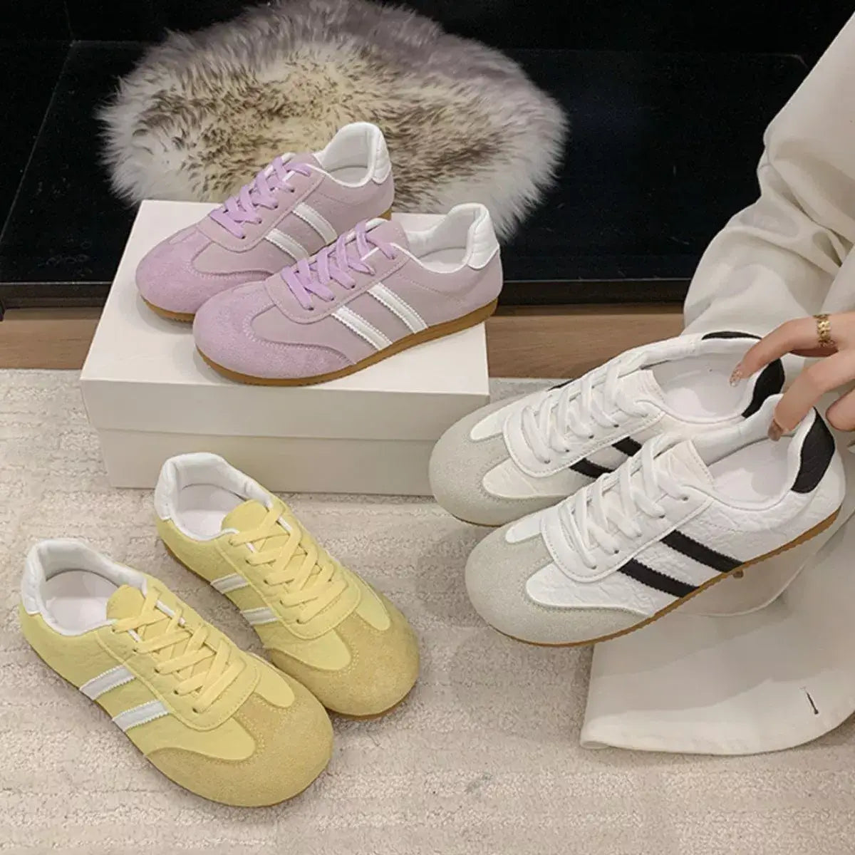 Striped Lace Up Casual Sneakers - Trendsi - Flyclothing LLC