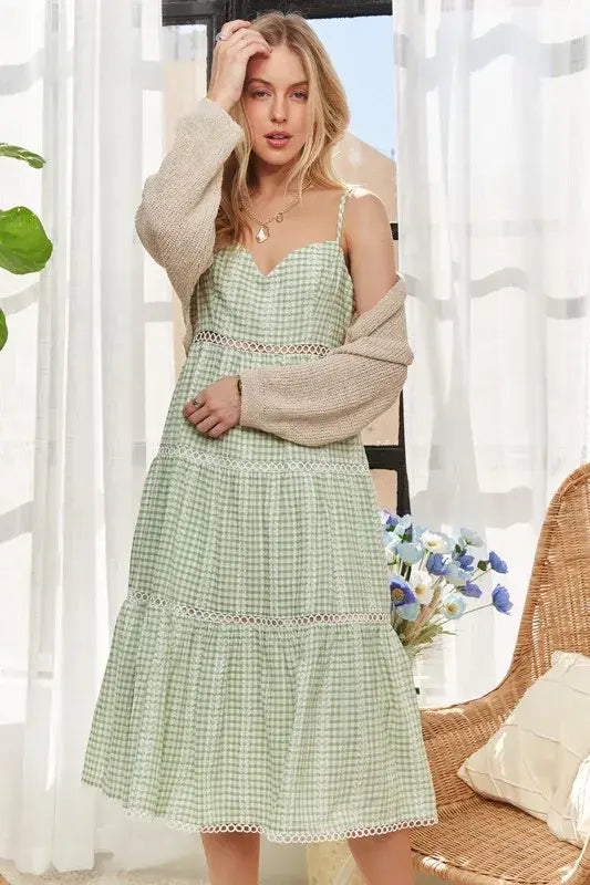 ADORA Gingham Detail Washed Dress - Trendsi - Flyclothing LLC