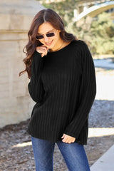 Basic Bae Full Size Ribbed Round Neck Long Sleeve Knit Top - ShopBasicbae - Flyclothing LLC