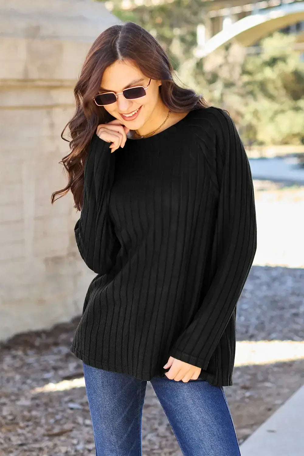 Basic Bae Full Size Ribbed Round Neck Long Sleeve Knit Top - ShopBasicbae - Flyclothing LLC