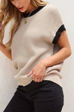 Textured Knit Sweater with Contrast Trim Details - Trendsi - Flyclothing LLC
