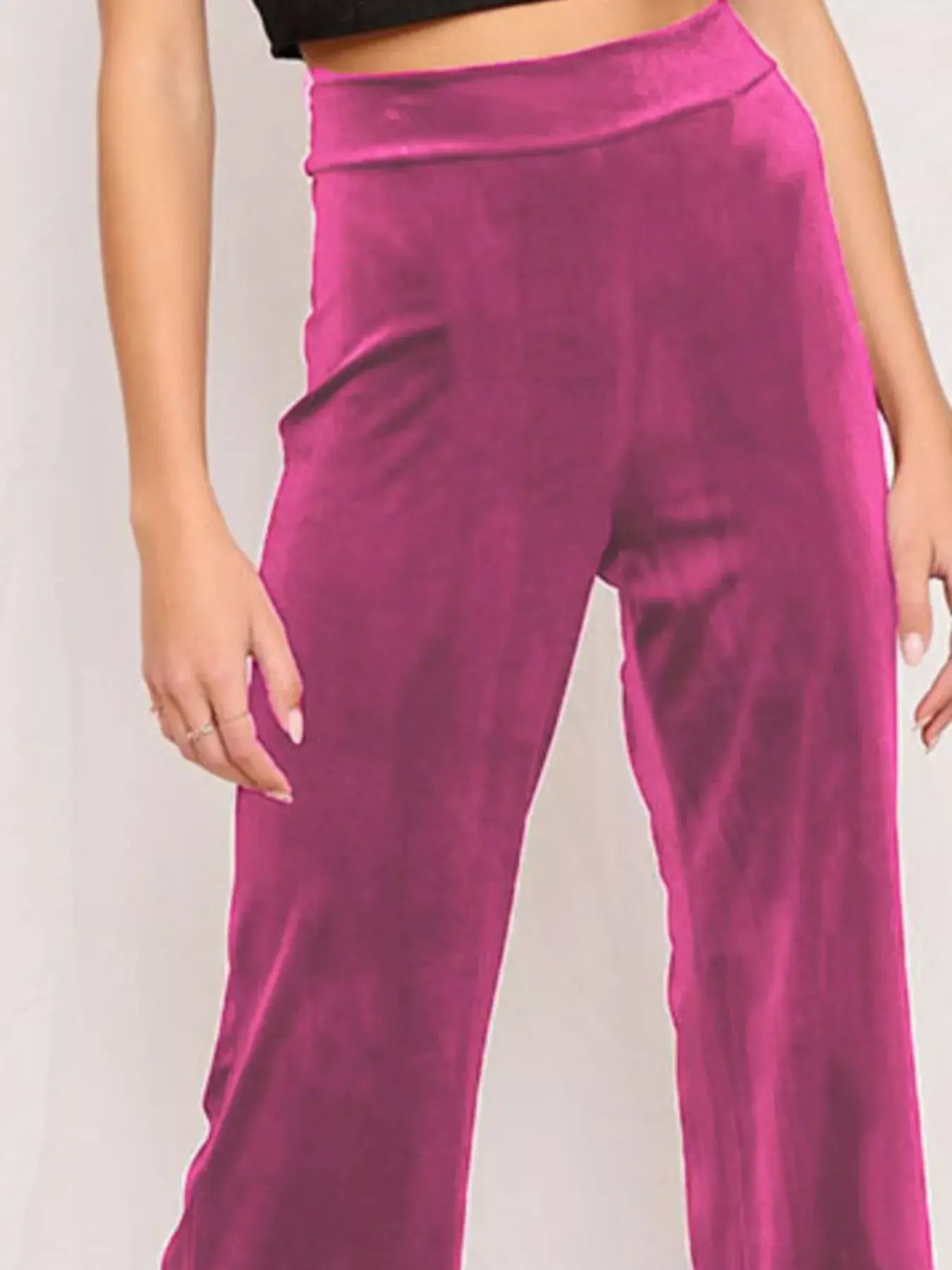 Full Size Velvet Wide Leg Pants Plus Size - Trendsi - Flyclothing LLC