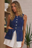 Sleeveless Button-Front Denim Vest Top - Trendsi - Flyclothing LLC