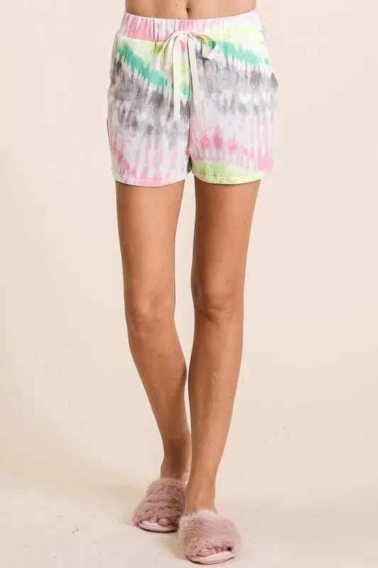 BiBi Tie Dye Print Shorts With Twill Tape Drawstring - Trendsi - Flyclothing LLC