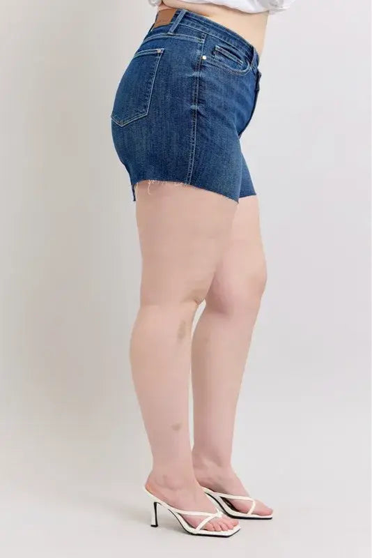 Judy Blue Full Size High Waist Criss-Cross Waistband Denim Shorts Plus Size - Trendsi - Flyclothing LLC