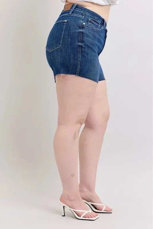 Judy Blue Full Size High Waist Criss-Cross Waistband Denim Shorts Plus Size - Trendsi - Flyclothing LLC