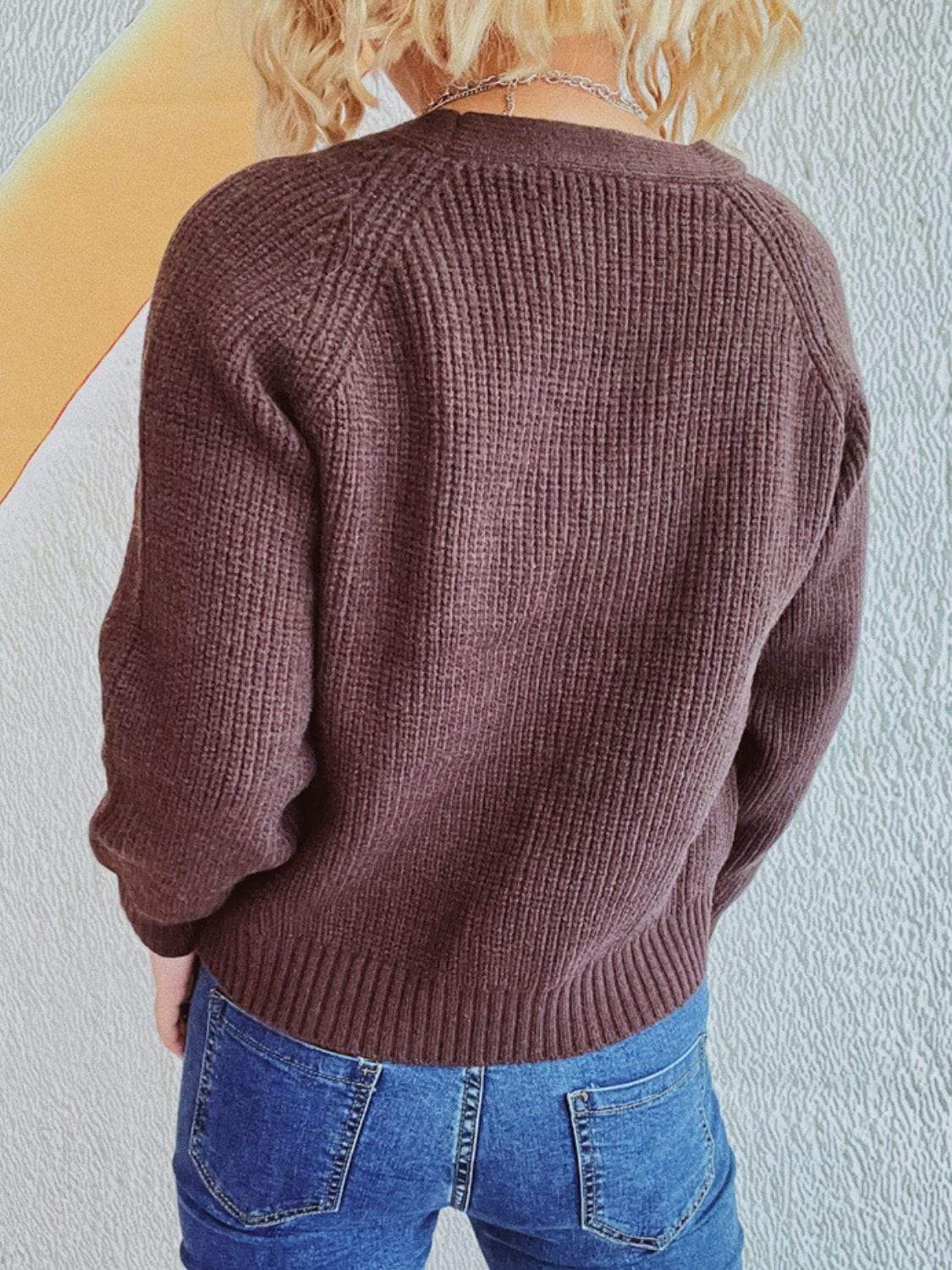 Cable-Knit V-Neck Button Down Long Sleeve Cardigan - Trendsi - Flyclothing LLC