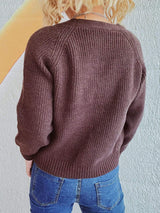 Cable-Knit V-Neck Button Down Long Sleeve Cardigan - Trendsi - Flyclothing LLC