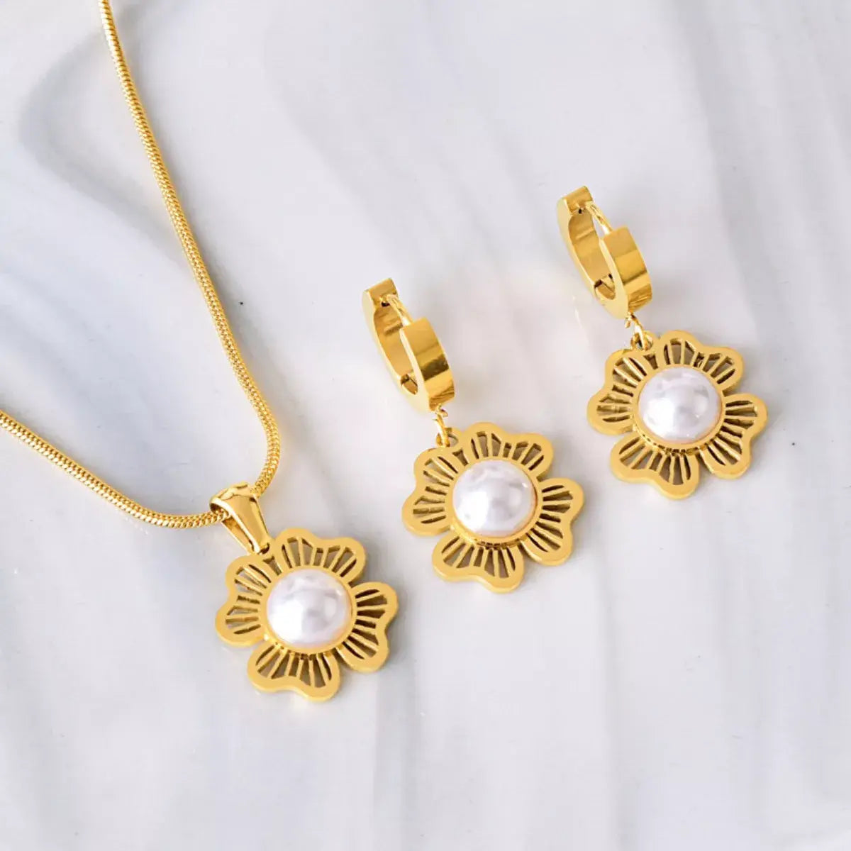 18K Gold-Plated Flower Jewelry Set - Trendsi - Flyclothing LLC