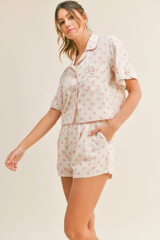 MABLE Polka Dot Collar Crop Top and Short Lounge Set - Trendsi - Flyclothing LLC