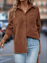 Button Down Long Sleeve Shacket - Trendsi - Flyclothing LLC
