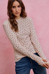 SO ME Ditsy Heart All Over Slub Rib Knit Valentine Top - Trendsi - Flyclothing LLC