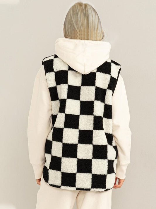 Double Take Full Size Zip Up Checkered Vest Cost - Trendsi