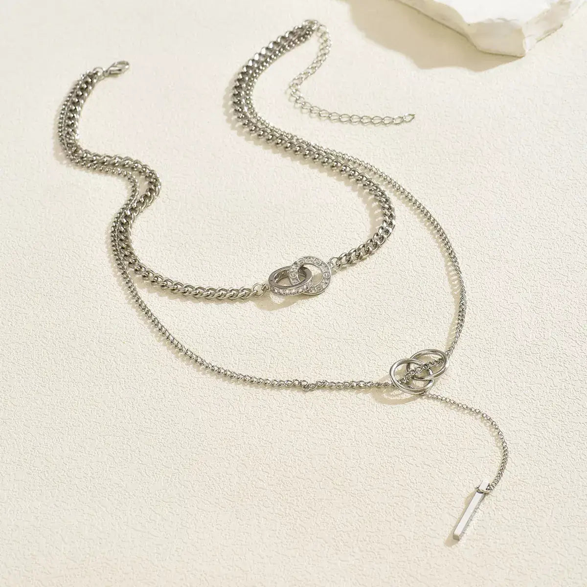 Double Layered Chain Y-Shaped Pendant Necklace - Trendsi - Flyclothing LLC