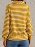 Striped Johnny Collar Long Sleeve T-Shirt - Trendsi
