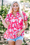 Peplum Printed Notched Short Sleeve Blouse - Trendsi - Flyclothing LLC
