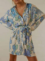 Tied Button Up Long Sleeve Dress - Trendsi - Flyclothing LLC