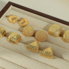 Gold-Plated Geometric Stud Earrings - Trendsi