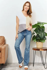 Color Block V-Neck Knit Top - Trendsi - Flyclothing LLC