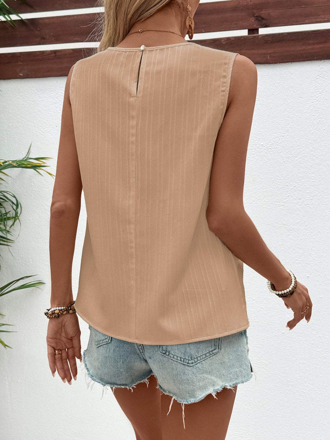 Ruched Round Neck Tank - Trendsi - Flyclothing LLC