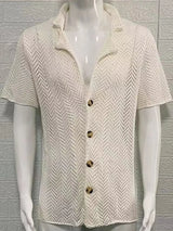 Men's Plus Size Herringbone Eyelet Button Down Knit Shirt - Trendsi - Flyclothing LLC