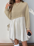 Perfee Contrast Round Neck Long Sleeve Mini Dress - Trendsi