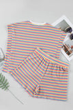Striped Round Neck Top and Shorts Set - Trendsi