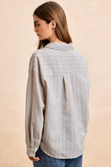 BiBi Flower Jacquard Knit Patch Pocket Stripe Shirt - Trendsi - Flyclothing LLC