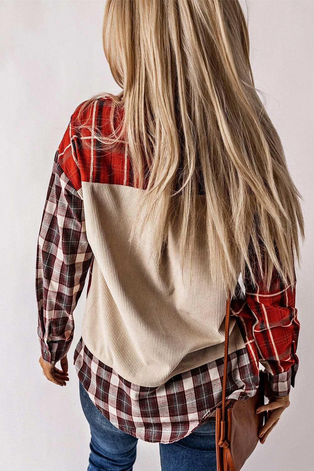 Plaid Patchwork Collared Neck Shacket - Trendsi - Flyclothing LLC