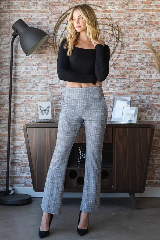 Heimish Full Size Plaid Flare Pants with Wide Waist Band Plus Size - Trendsi - Flyclothing LLC