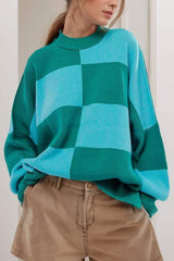 Color Block Round Neck Long Sleeve Sweater - Trendsi - Flyclothing LLC