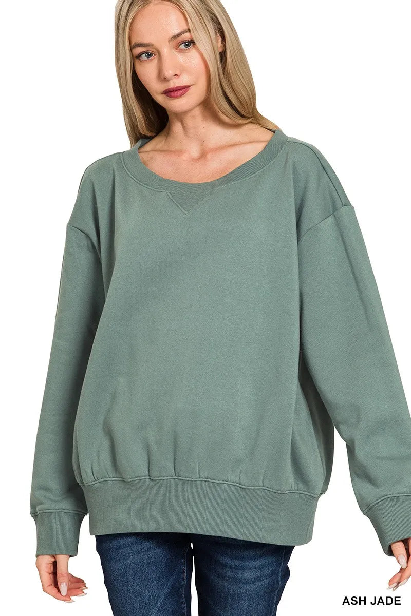 Zenana Fleece Boat Neck Sweatshirt - Trendsi - Flyclothing LLC