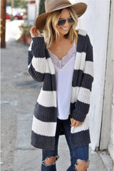 Contrast Stripes Open Front Long Sleeve Cardigan - Trendsi - Flyclothing LLC