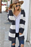 Contrast Stripes Open Front Long Sleeve Cardigan - Trendsi