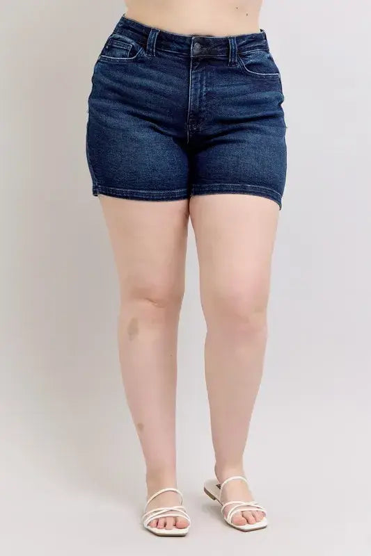 Judy Blue Full Size High Waist Back Flap Pocket Denim Shorts Plus Size - Trendsi - Flyclothing LLC