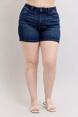 Judy Blue Full Size High Waist Back Flap Pocket Denim Shorts Plus Size - Trendsi - Flyclothing LLC