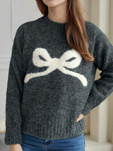 Bow Round Neck Long Sleeve Sweater - Trendsi - Flyclothing LLC