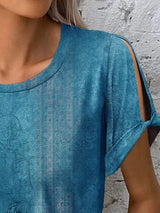 Printed Round Neck Short Sleeve T-Shirt - Trendsi - Flyclothing LLC
