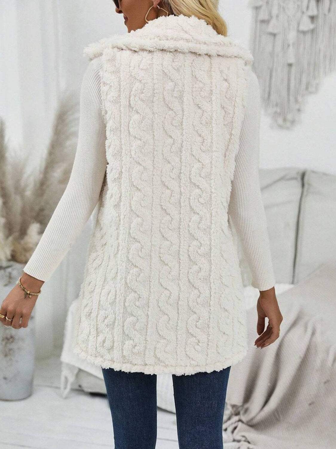 Fuzzy Button Up Vest Coat - Trendsi - Flyclothing LLC