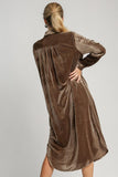 Umgee Texture Curved Hem Button Down Shirt Dress - Trendsi