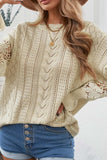 Openwork Round Neck Long Sleeve Sweater - Trendsi - Flyclothing LLC