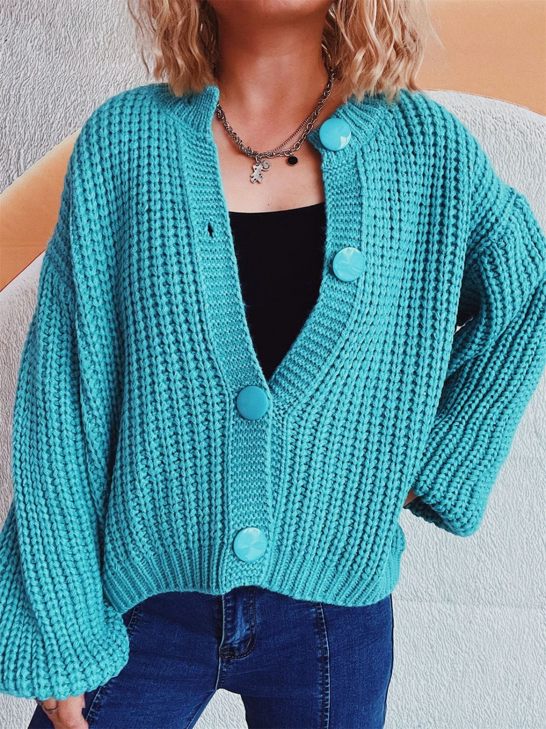 Button Up Long Sleeve Cardigan - Trendsi