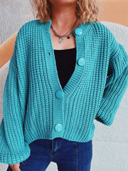Button Up Long Sleeve Cardigan - Trendsi