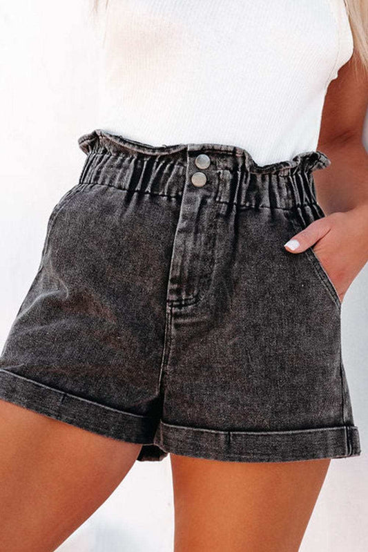 Paperbag Waist Denim Shorts with Pockets - Trendsi - Flyclothing LLC
