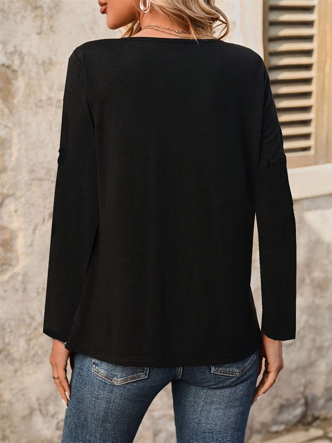 Notched Long Sleeve T-Shirt - Trendsi - Flyclothing LLC