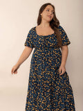 Plus Size Printed Short Sleeve Slit Tiered Maxi Dress - Trendsi - Flyclothing LLC