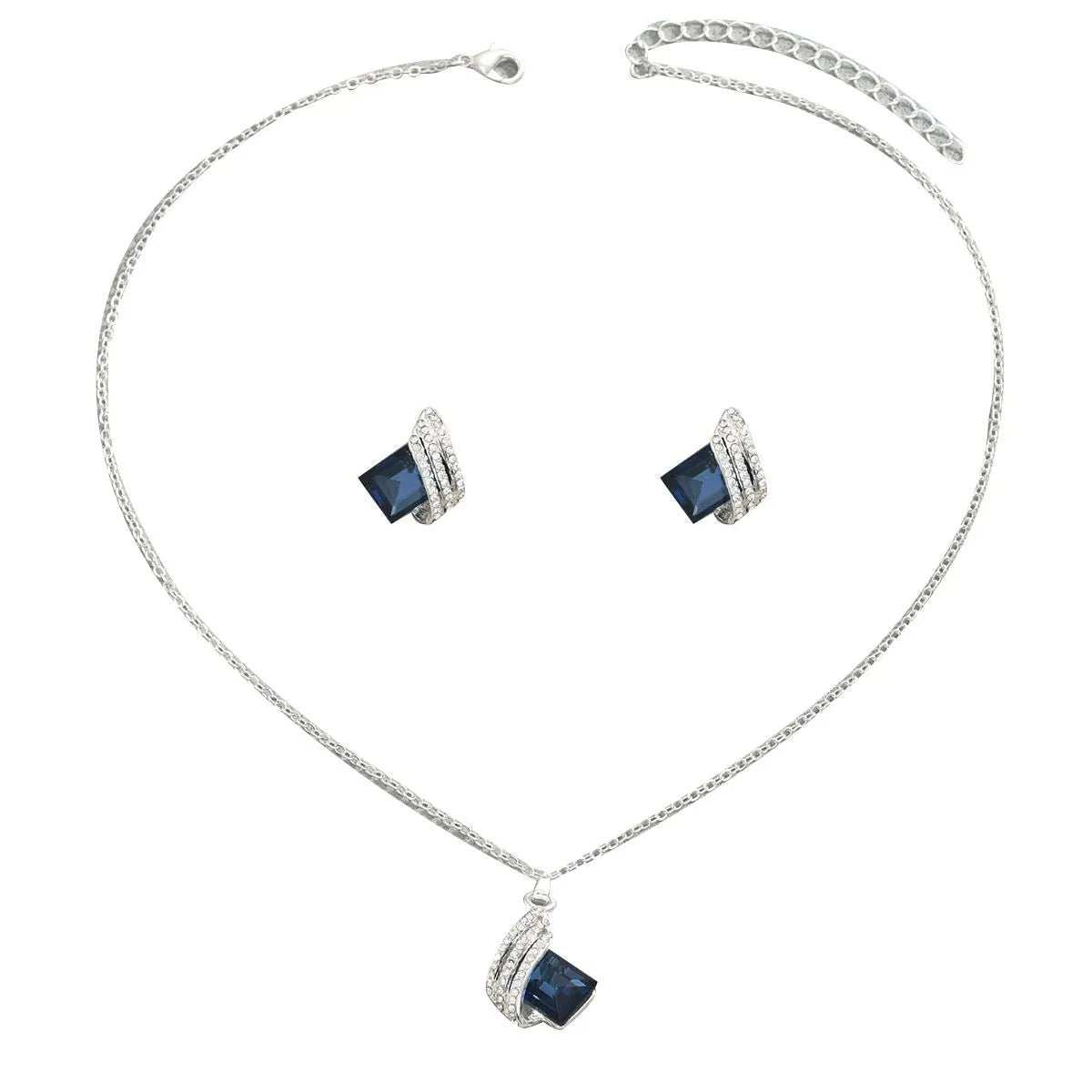 Stainless Steel Crystal Geometric Earrings and Necklace Jewelry Set - Trendsi - Flyclothing LLC