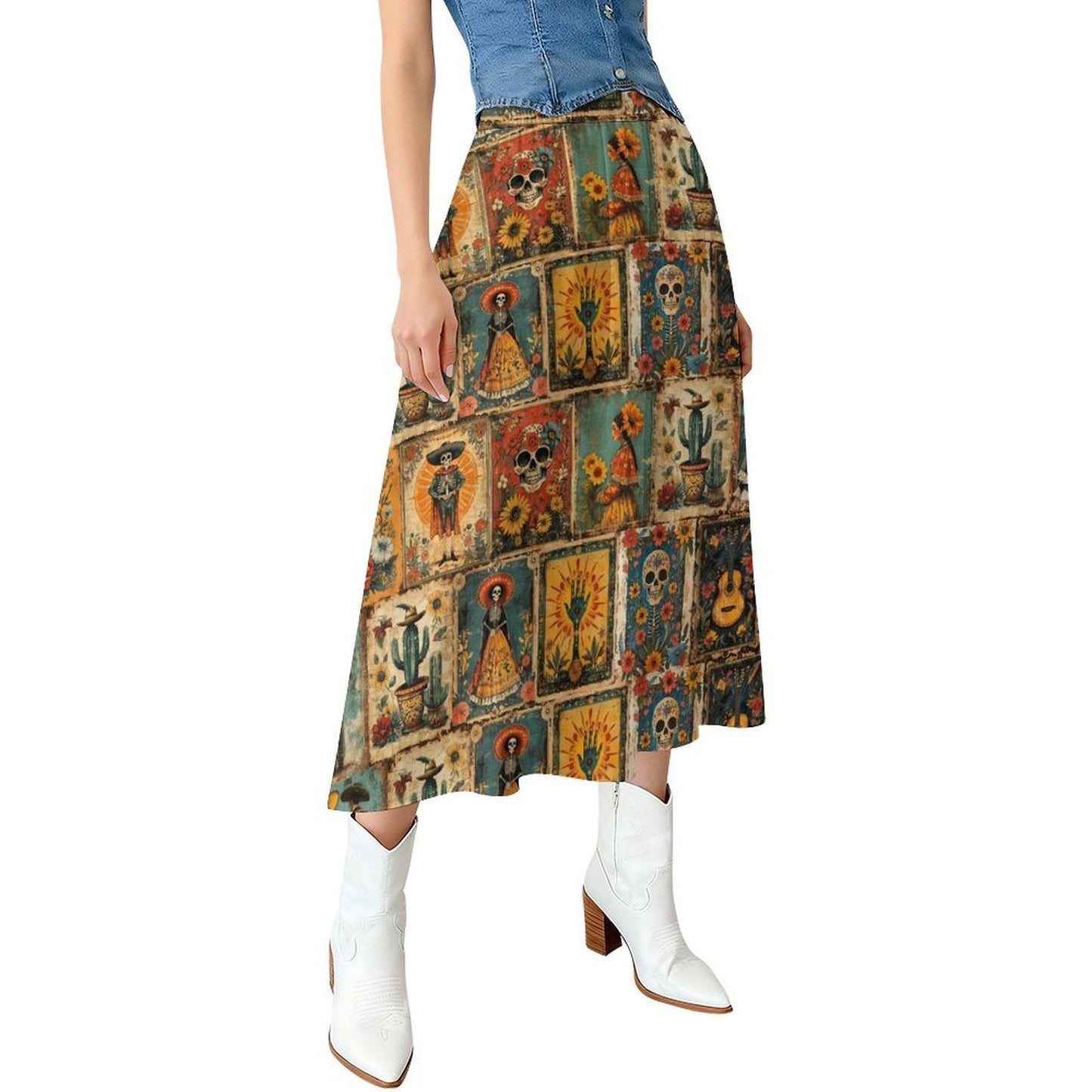 Baha Ranch Colores de Mexico Dia de los Muertos Midi Skirt