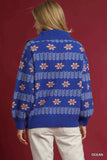 Umgee Floral Patterned Jacquard Quarter-Zip Pullover Sweater - Trendsi - Flyclothing LLC