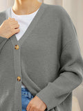 Button Down V-Neck Long Sleeve Cardigan - Trendsi - Flyclothing LLC